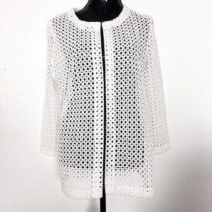 Berek Cardigan Jacket Size L Large White Geometric Lace Square 60's 70's RARE